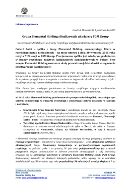 Grupa Elemental Holding sfinalizowała akwizycję PGM Group