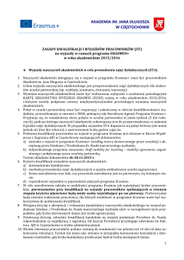Zasady kwalifikacji pracowników na wyjazdy ST w roku akad. 2015