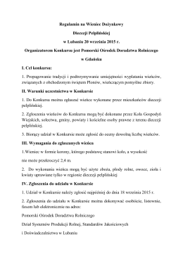 Regulamin na Wieniec Dożynkowy Diecezji Pelplińskiej w