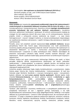 Tytuł projektu: Idee wędrowne na słowiańskich Bałkanach (XVII