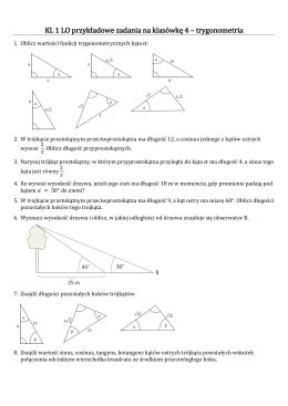 Kl. 1 LO przykładowe zadania na klasówkę 4 – trygonometria