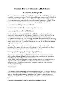 Studium Języków Obcych PJATK Gdańsk Działalność dydaktyczna