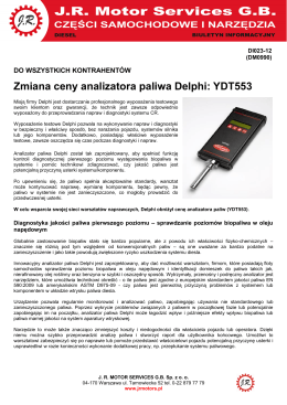 Zmiana ceny analizatora paliwa Delphi: YDT553