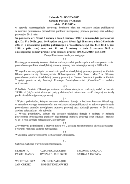 Uchwała Nr 545/52/V/2015 Zarządu Powiatu w Olkuszu z dnia 15.12