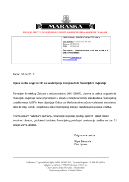Zadar, 30.04.2016. Izjava osoba odgovornih za sastavljanje