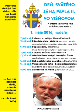deň svätého Jána Pavla II. vo vIšňovom