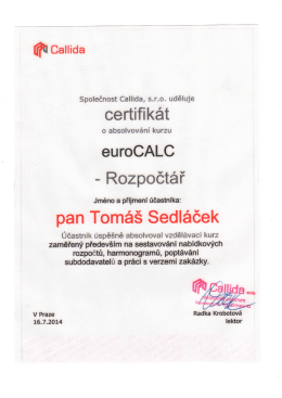 certifikát eurocalc - rozpočtář