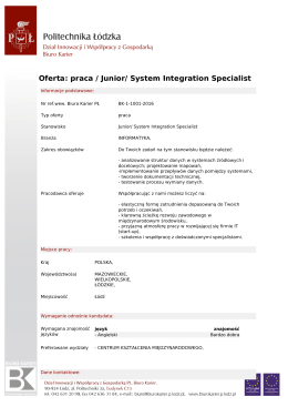 Oferta: praca / Junior/ System Integration Specialist
