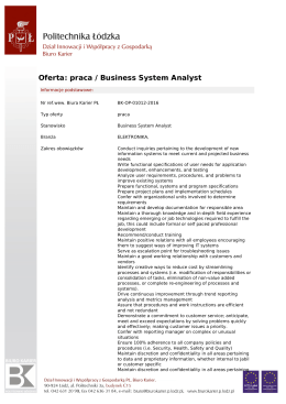 Oferta: praca / Business System Analyst