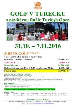 golf v turecku 31.10. – 7.11.2016