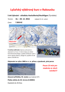 Informace k předvánočnímu lyžařskému výběrovému kurzu v