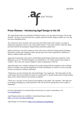 Press Release - Introducing Agaf Design to the UK