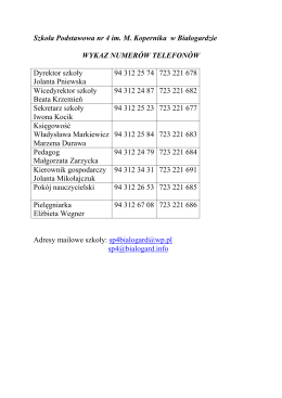 Wykaz telefonów - Szkoła Podstawowa Nr 4 w Białogardzie