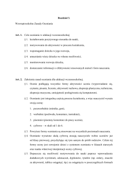 Rozdział 3. Wewnątrzszkolne Zasady Oceniania Art. 1. Cele