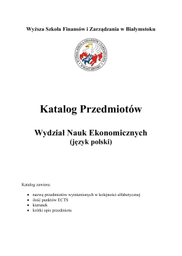 Katalog Przedmiotów - Wyższa Szkoła Finansów i Zarządzania w