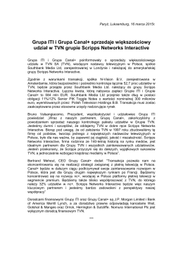 Grupa ITI i Grupa Canal+ sprzedaje większościowy udział w TVN
