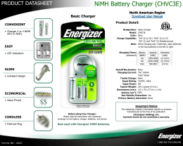 NiMH Battery Charger (CHVC3E) - Energizer Technical Information