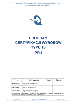 Program certyfikacji wyrobów typ 1b
