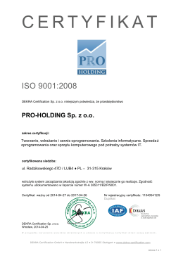 ISO 9001 - Pro-Holding Sp. z oo