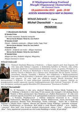 Witold Zalewski – Organy Michał Chorosiński – Recytacje