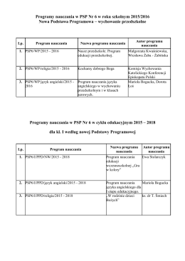 Programy nauczania w PSP Nr 6 w roku szkolnym 2015/2016