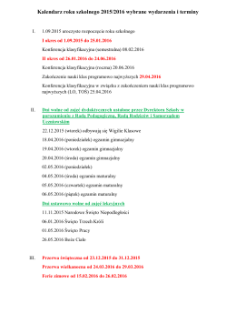 Kalendarz roku szkolnego 2015/2016 wybrane wydarzenia i terminy