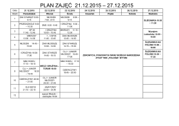 PLAN ZAJĘĆ 21.12.2015 – 27.12.2015