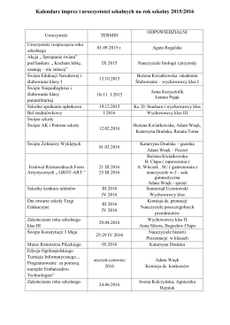 Kalendarz imprez i uroczystości szkolnych na rok szkolny 2015/2016