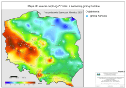 Mapa strumienia cieplnego Polski z zaznaczeniem gminy Końskie