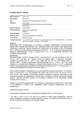 Wyrok WSA w Poznaniu z dnia 5 listopada 2014 r. w sprawie