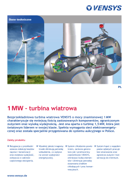 Specyfikacja turbiny wiatrowej VENSYS o mocy 1 MW
