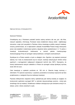 (ArcelorMittal Poland ograniczy emisję do powietrza)