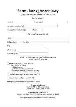 Udostępniamy również formularz zgłoszeniowy w wersji do wydruku