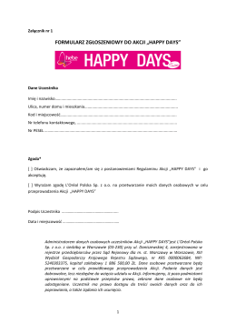 formularz zgłoszeniowy do akcji „happy days”