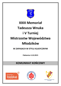 XXIII Memoriał T. Wnuka i 5 Turniej Mistrzostw Woj. Młodzików SK