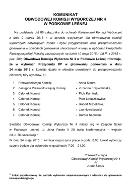 Komunikat Obwodowej Komisji Wyborczej Nr 4 w Podkowie Leśnej