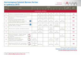 Harmonogram Szkoleń Bureau Veritas w I półroczu 2015