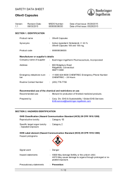 Ofev® Capsules - MSDS Listing for Boehringer Ingelheim Corporation