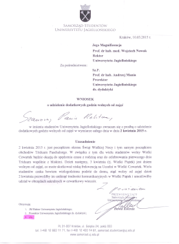 Wniosek Samorządu Studentów UJ o godziny rektorskie 2.4.2015