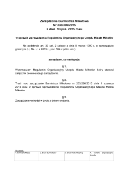 Zarządzenie Burmistrza Mikołowa Nr 333/306/2015 z dnia 9 lipca