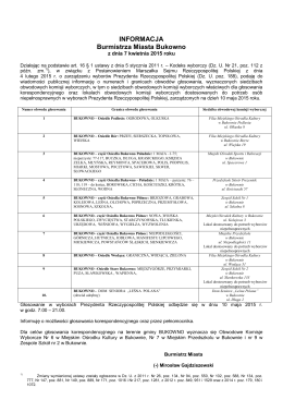 Informacja Burmistrza Miasta Bukowno z dnia 7 kwietnia 2015 roku