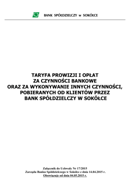 Taryfa prowizji i opłat - Bank Spółdzielczy w Sokółce