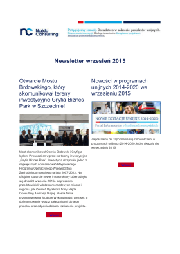 Newsletter wrzesień 2015 - Dotacje unijne 2014-2020