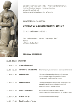 Program konferencji CEMENT W ARCHITEKTURZE I SZTUCE