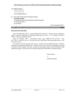 Monit dotyczący wniosku Nr 3/2015 do Marszałka Województwa