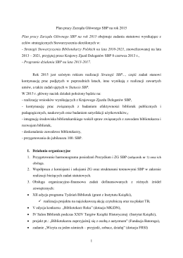 Plan pracy ZG SBP na 2015 r. - Stowarzyszenie Bibliotekarzy Polskich