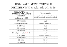 TERMINARZ MSZY ŚWIĘTYCH NIEDZIELNYCH w roku szk. 2015/16