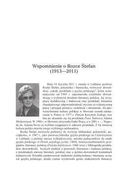 Wspomnienie o Rozce Štefan (1913—2011)