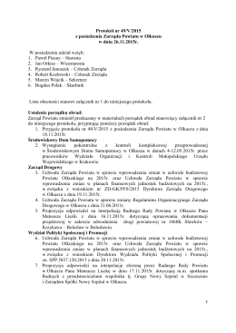 Protokół nr 49/V/2015 z posiedzenia Zarządu Powiatu w Olkuszu w
