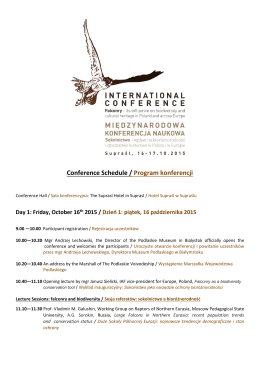 Conference Schedule / Program konferencji